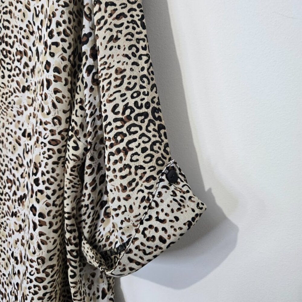 Maggie Barnes Womens Button Up Animal Print Top Size 3X Leopard Mob Wife Office - Picture 3 of 10